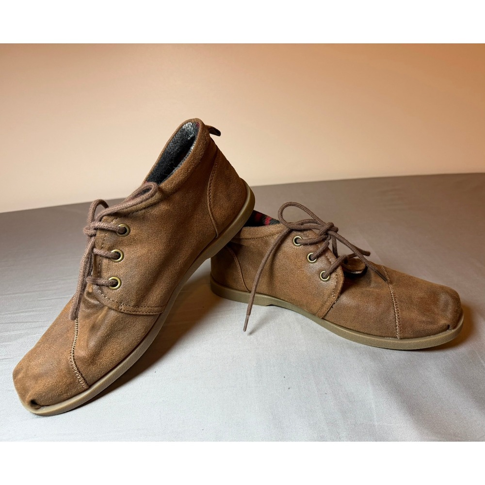 Skechers BOBS Women 9 Brown Chukka Lace Up Ankle Boots Plaid Memory Foam